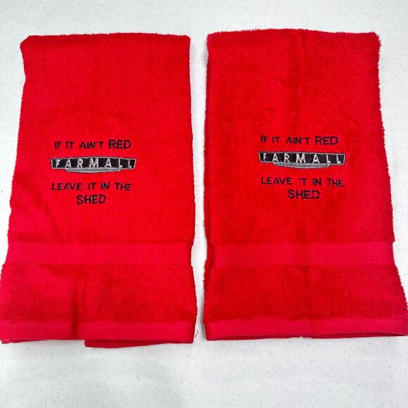Farmall Towels Embroidered Hand Towel Set Red Black Bathroom Farm Tractor Decor - Picture 2 of 6